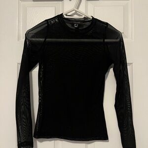 Atmosphere Elegant Black Mesh Long Sleeve Top